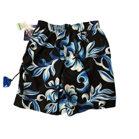 Speedo NEW Men’s Tropical Floral Navy Blue Black and White Swim Trunks Large - Picture 3 of 5